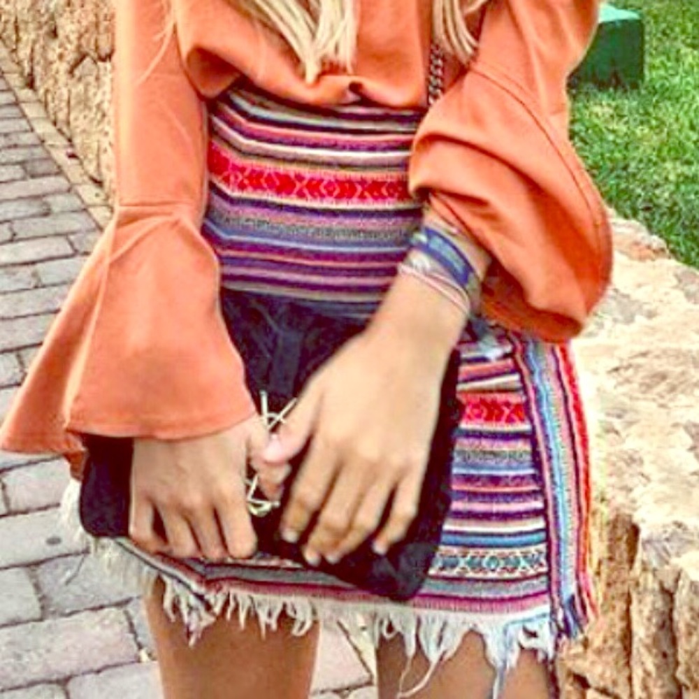 boho striped denim skirt